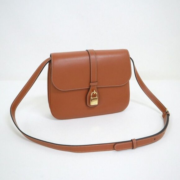 Celine Tab Shoulder Bag Leather Brown Gold